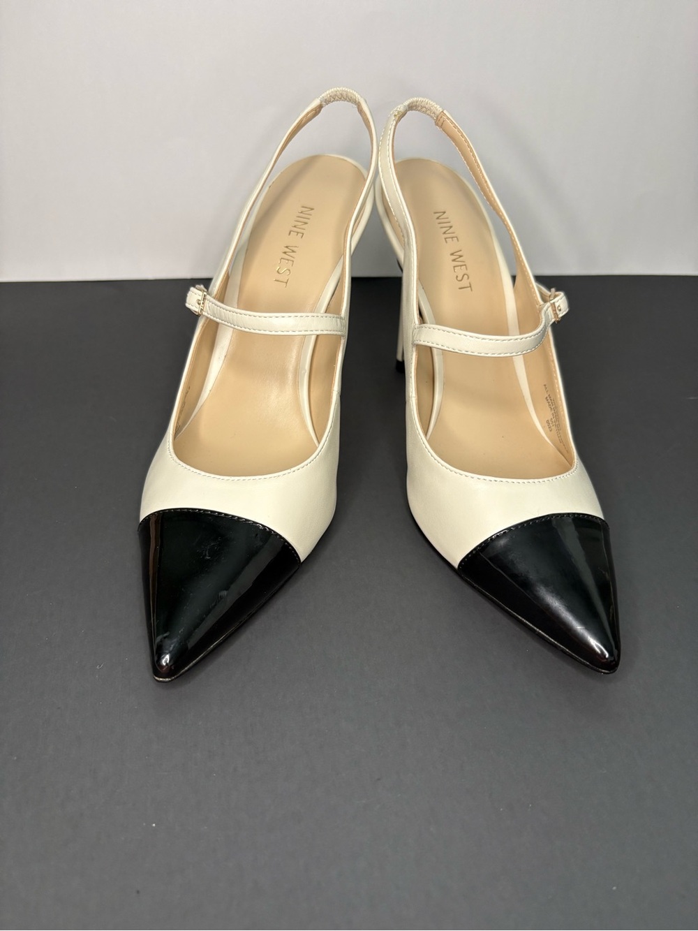 Nine West Two-Tone Pointed Toe Slingback Pumps in Ivory and Black